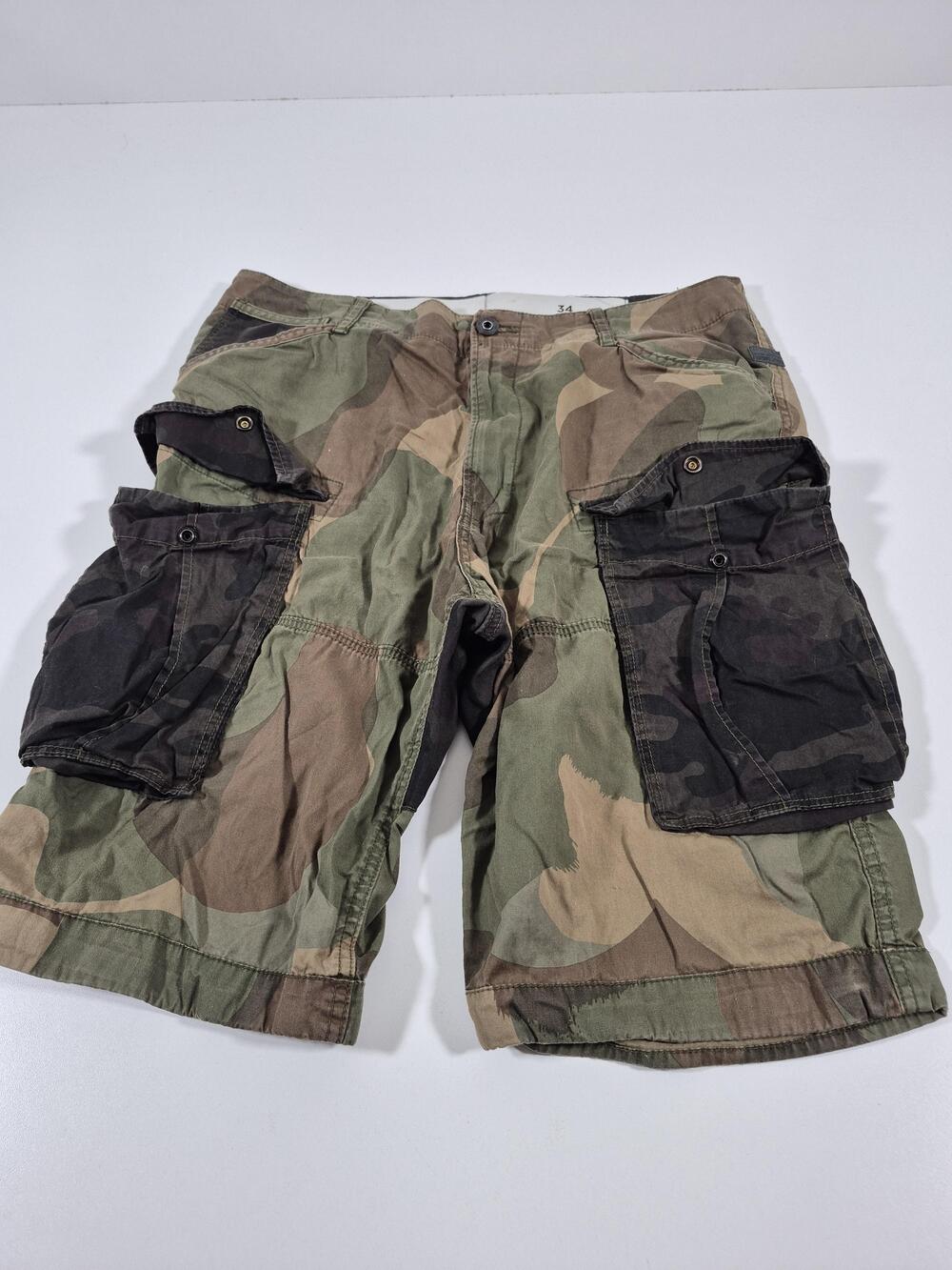 G-Star Raw Mens Rovic Loose Cargo Shorts Camo Green Brown Size 34 Utility